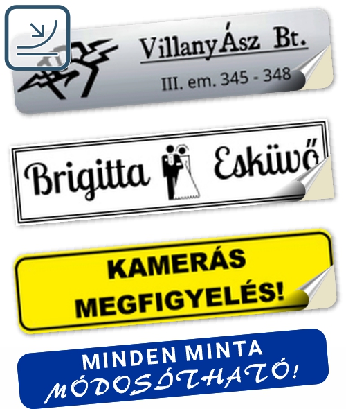 Céges vagy Névmatrica 8 x 2 cm ÖNTAPADÓS (0,1 vagy 0,2 mm vastag) egyedileg lézergravírozva