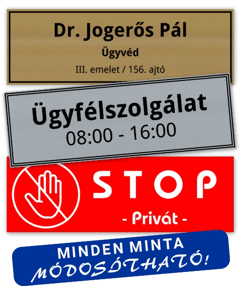 Cégtábla vagy Névtábla 15 x 5 cm (1,6 mm vastag) egyedileg lézergravírozva
